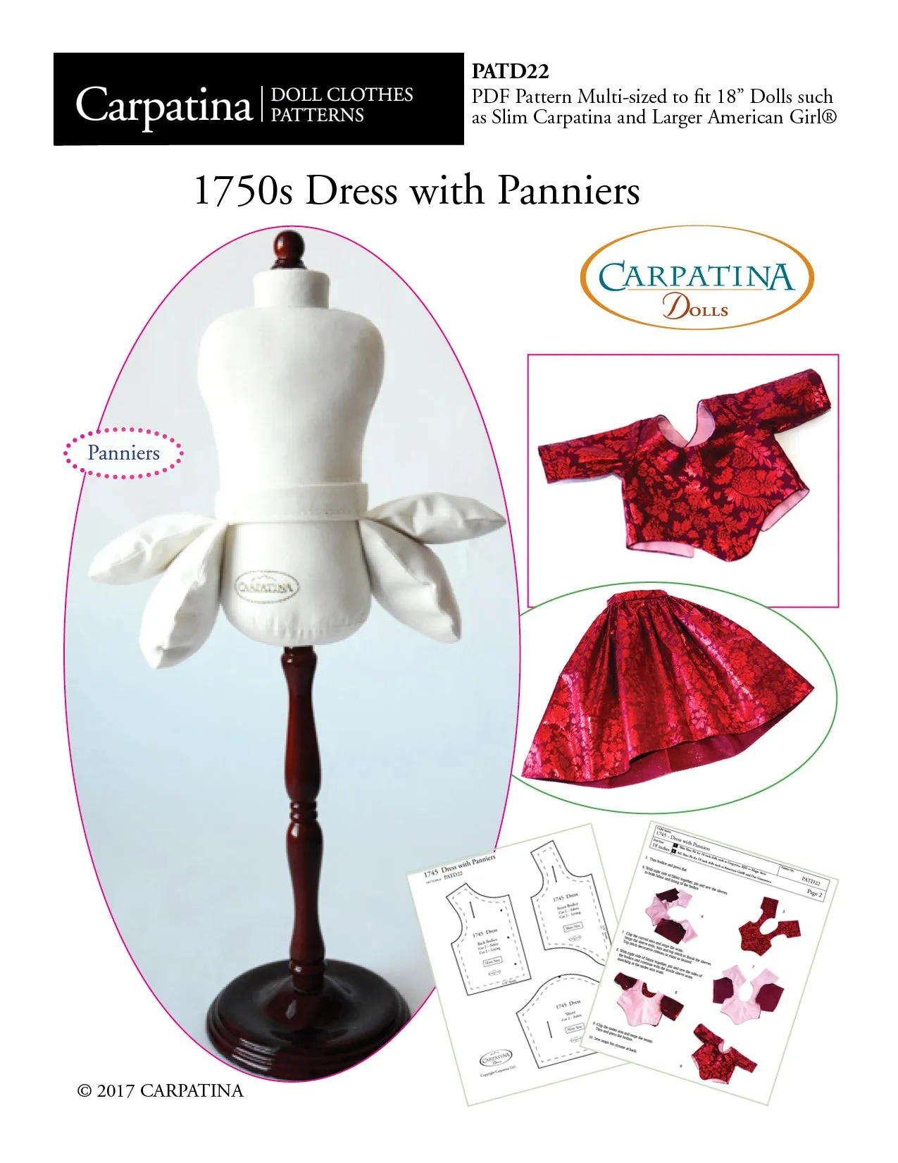 1750s Outlander Dress with Panniers - Multi-Sized Pattern PDF or Print