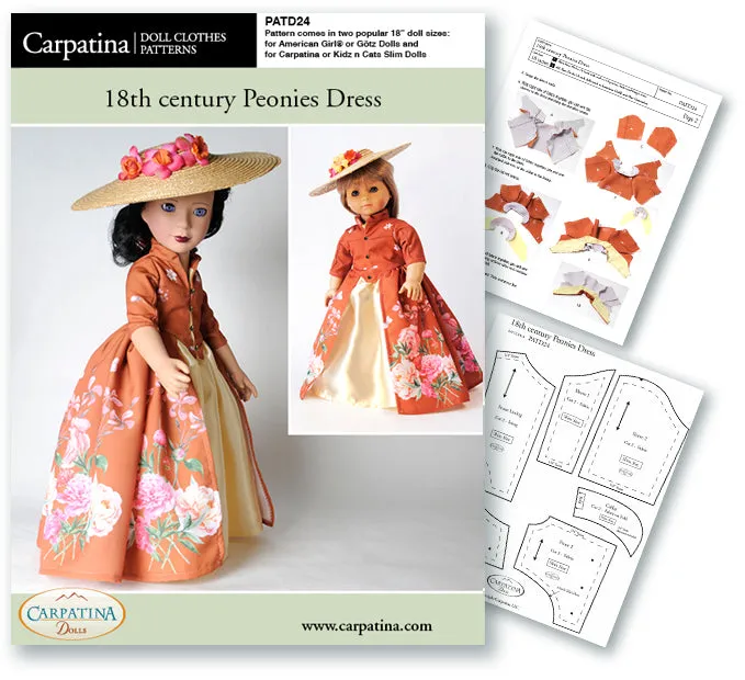 Multi-Sized 1750s Peonies Dress Pattern PDF/Print - Outlander-Inspired Costume