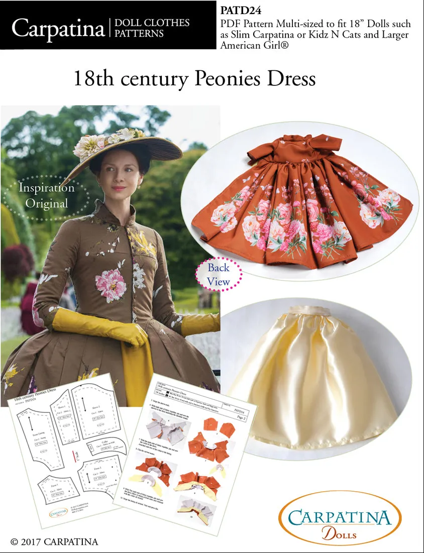 Multi-Sized 1750s Peonies Dress Pattern PDF/Print - Outlander-Inspired Costume