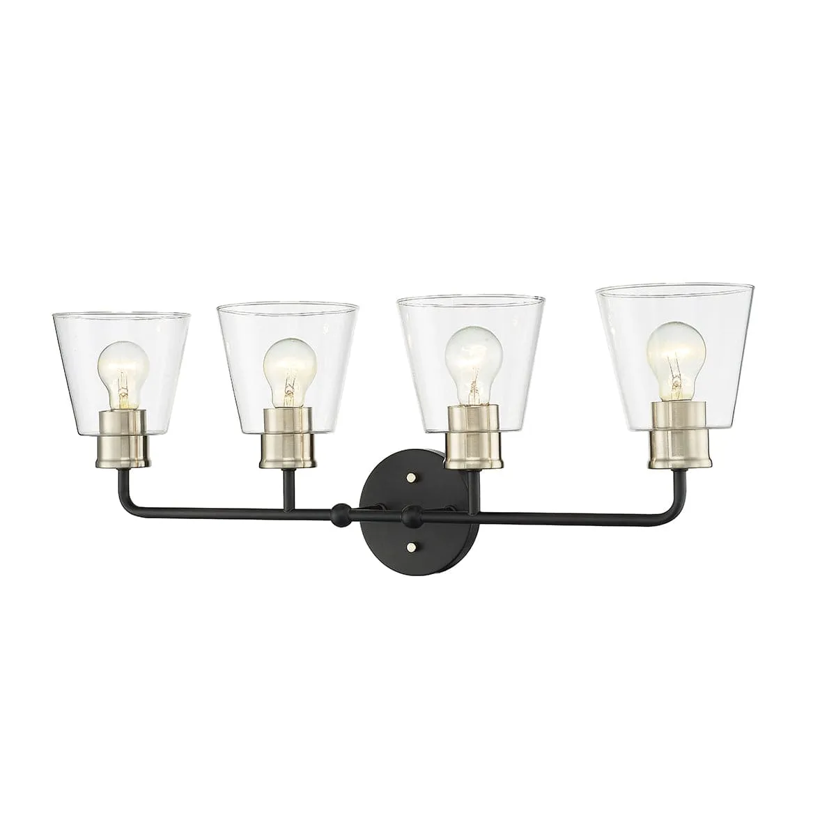 4 Lamps Cameron Vanity Light - Matte Black / Modern Gold - Clear Glass - 30in. Wide