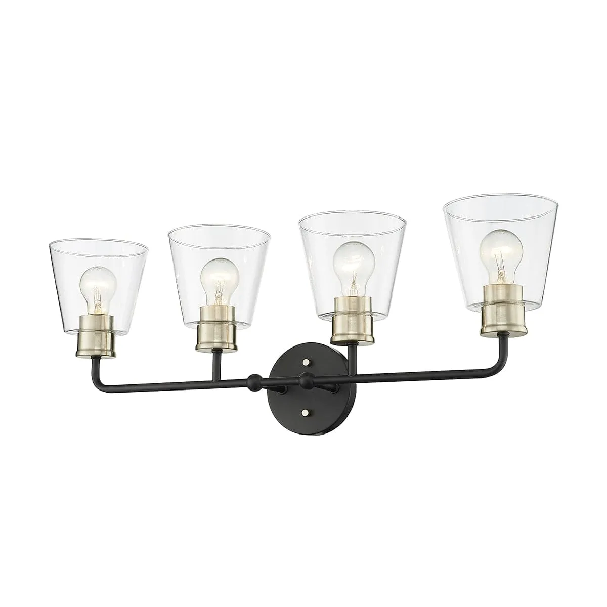 4 Lamps Cameron Vanity Light - Matte Black / Modern Gold - Clear Glass - 30in. Wide