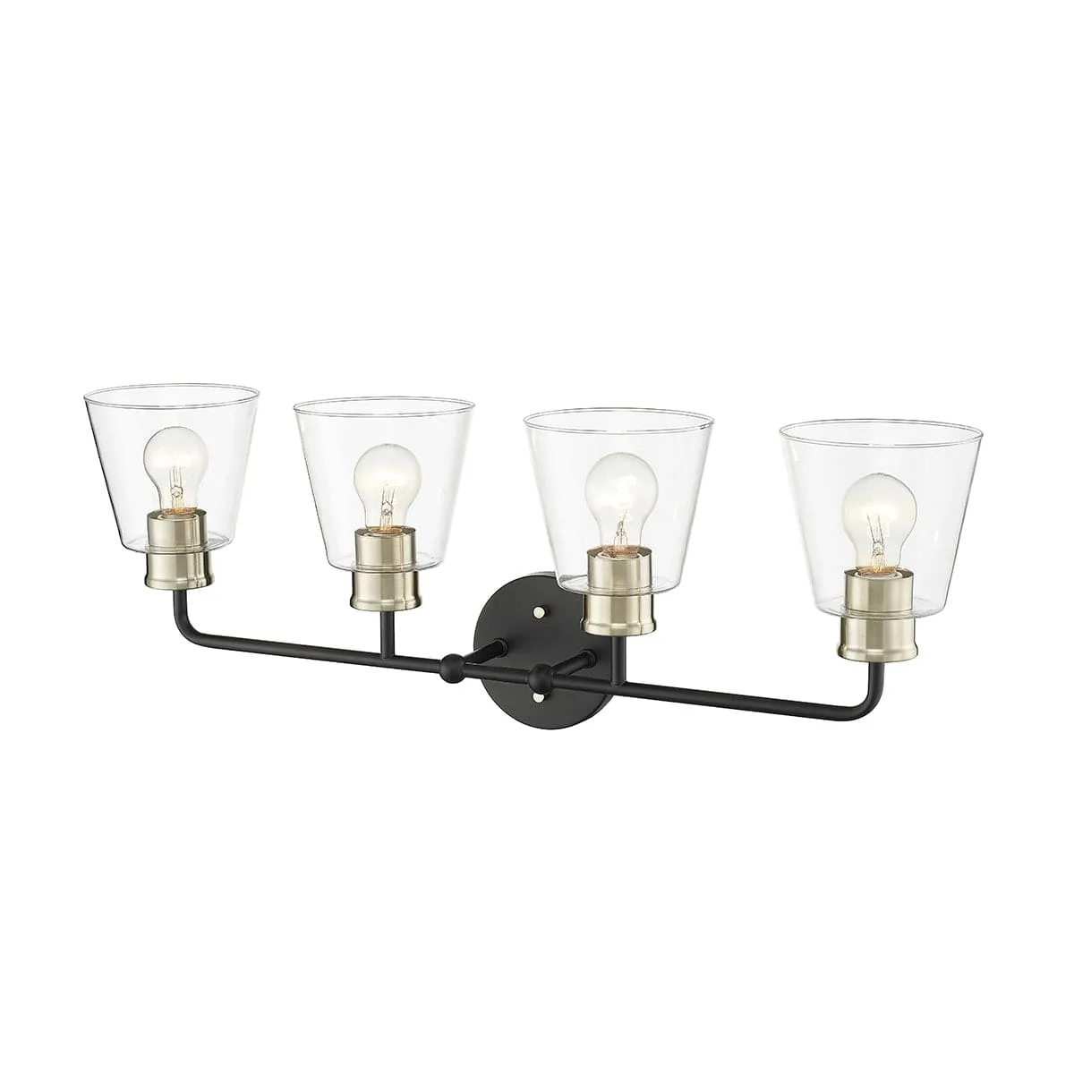 4 Lamps Cameron Vanity Light - Matte Black / Modern Gold - Clear Glass - 30in. Wide