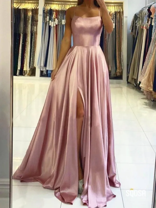 A-Line Prom Dresses Sexy Dress Formal Sweep / Brush Train Sleeveless Strapless Stretch Satin Backless with Pleats Slit 2023