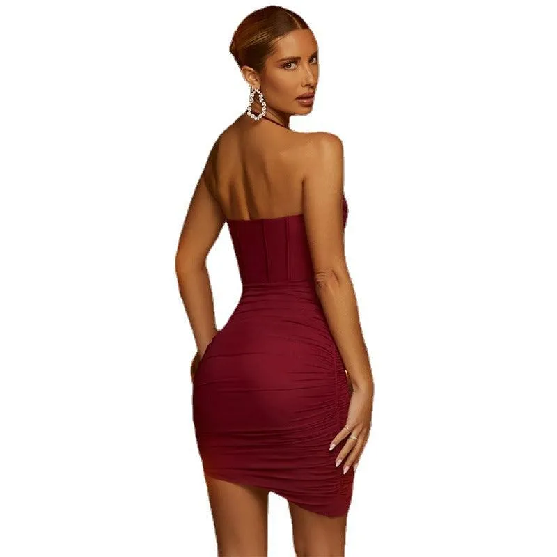 American nightclub style pleated mesh fishbone dress