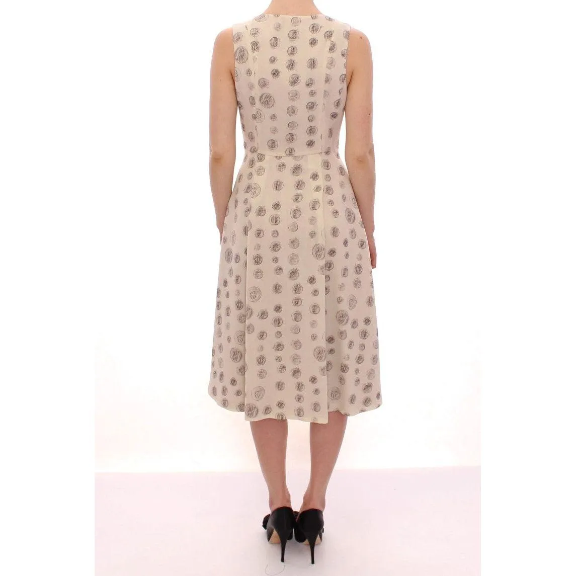 Andrea Incontri Elegant White Wool Shift Dress with Gray Print