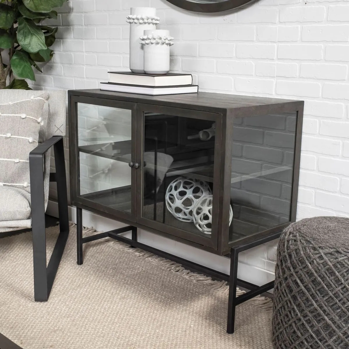 Arelius Accent Cabinet Black-Brown Wood | Black Metal