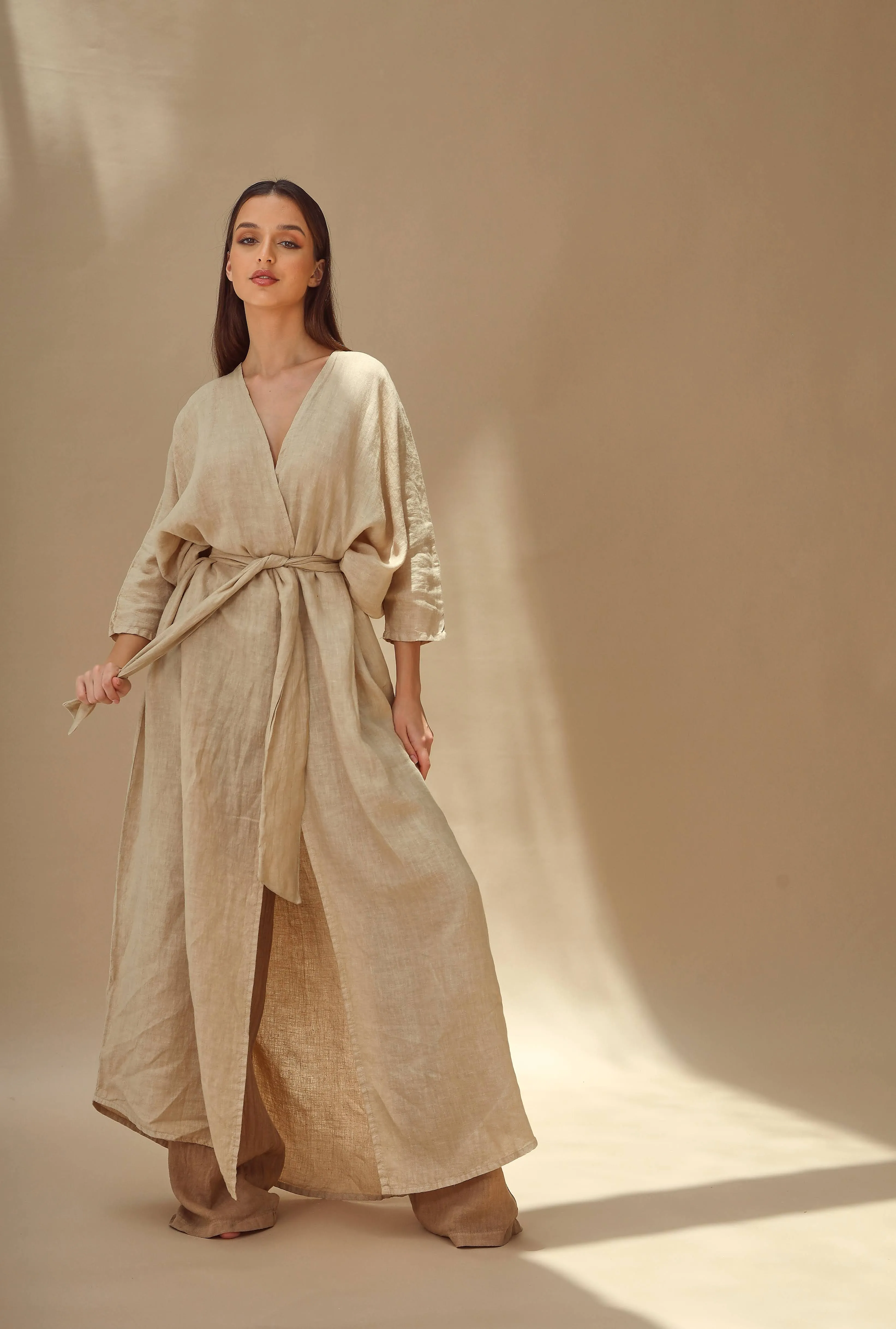 Aria Pure Linen Bisht Abaya Safari