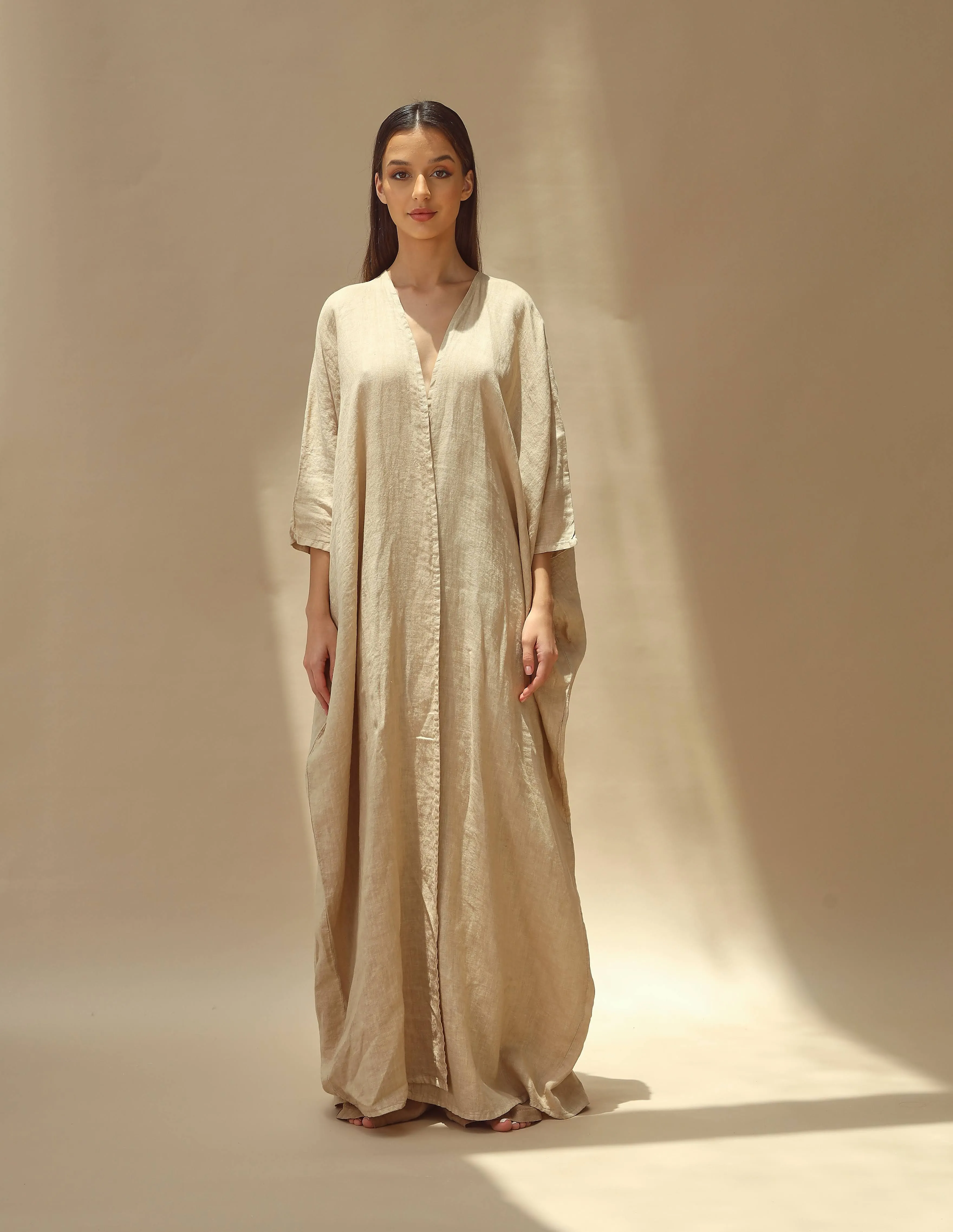 Aria Pure Linen Bisht Abaya Safari