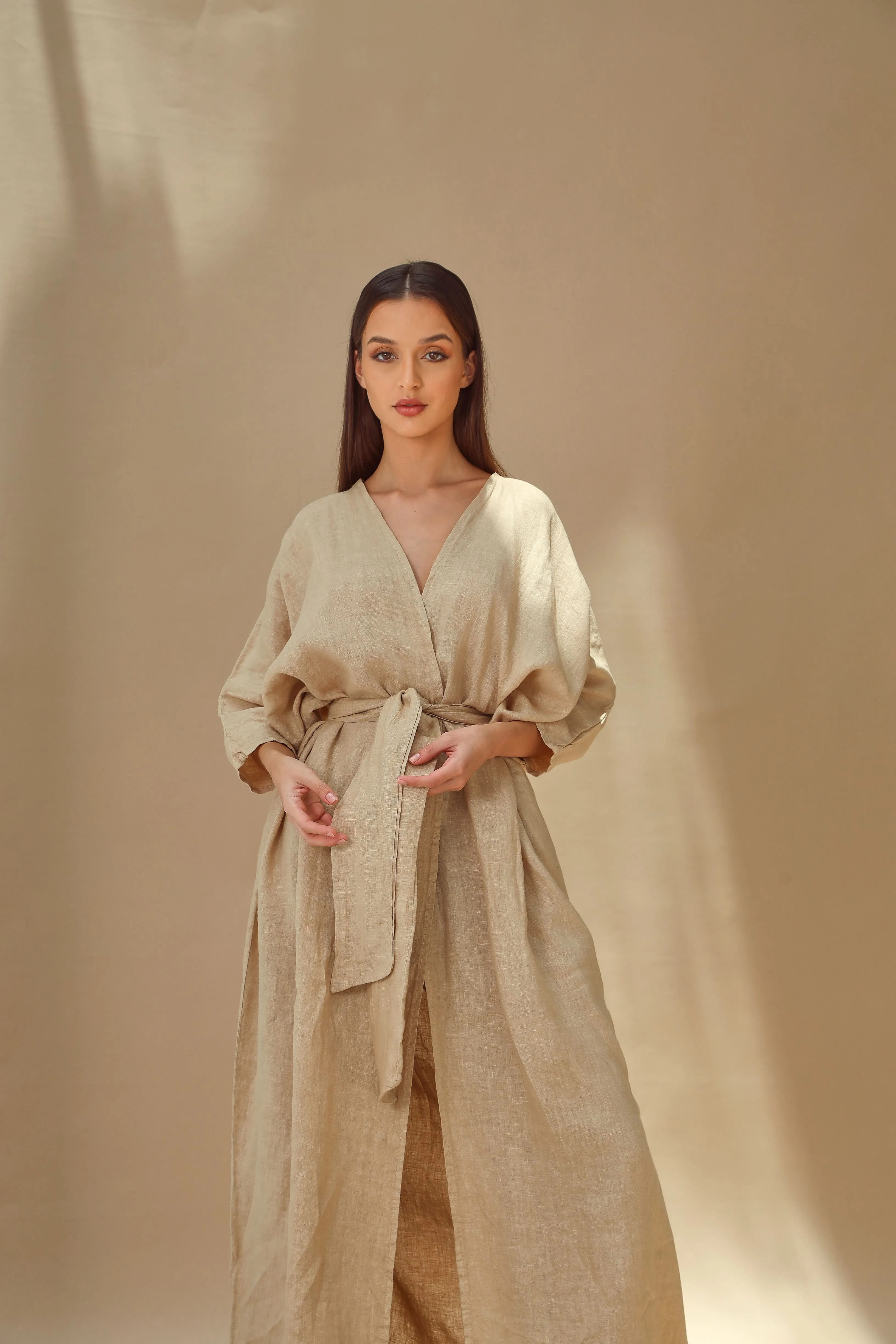 Aria Pure Linen Bisht Abaya Safari