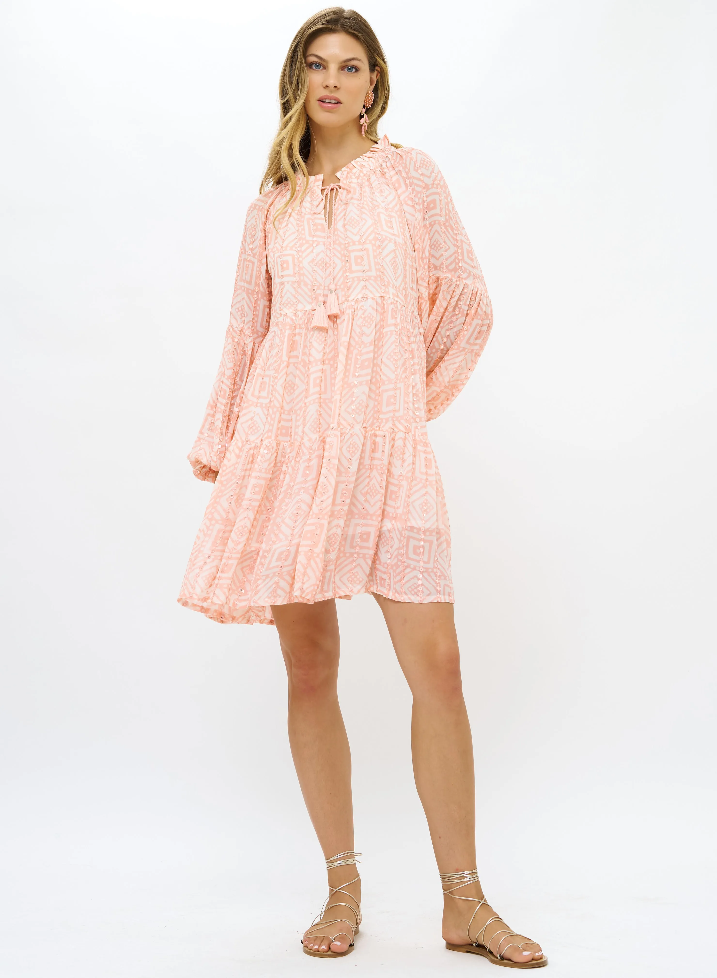 Balloon Sleeve Mini Dress - Bali Pink