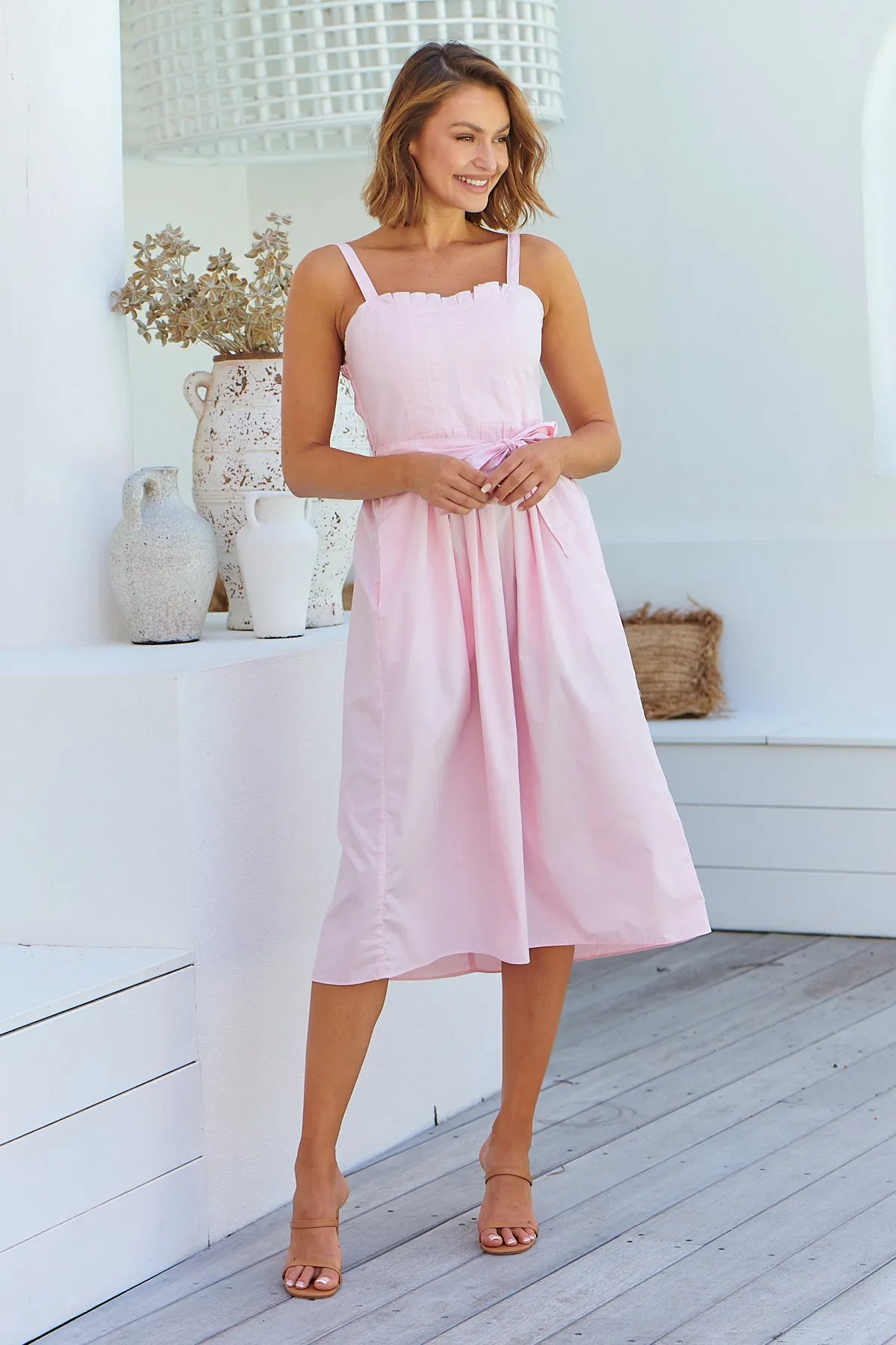 Bellamae Pink Tie Waist Singlet Maxi Dress