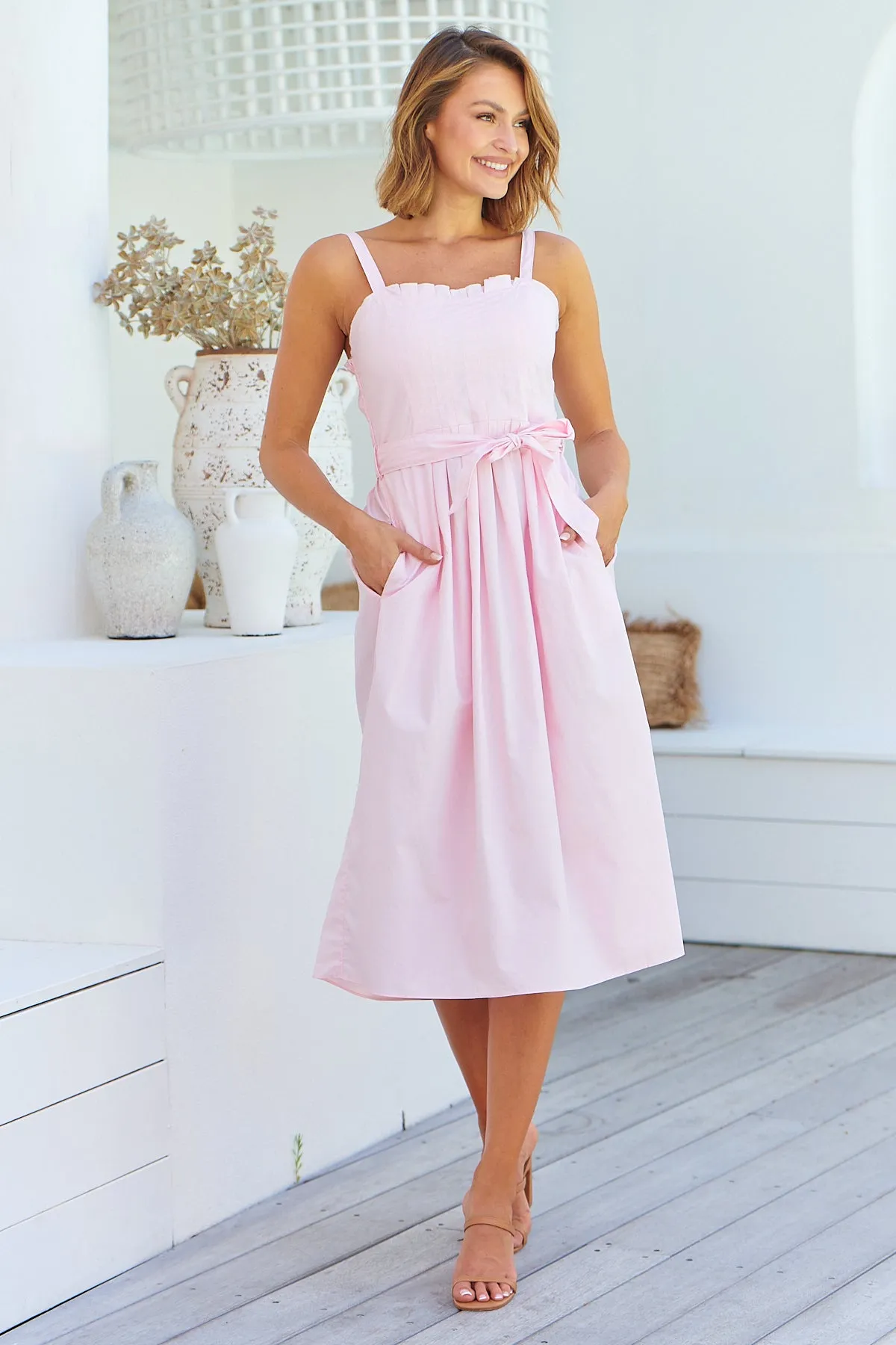 Bellamae Pink Tie Waist Singlet Maxi Dress