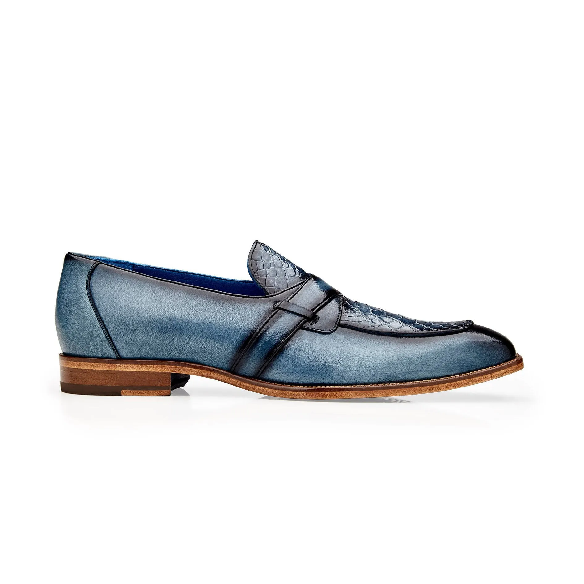 Belvedere Tornado in Antique Blue Jean American Alligator and Italian Calf Loafer