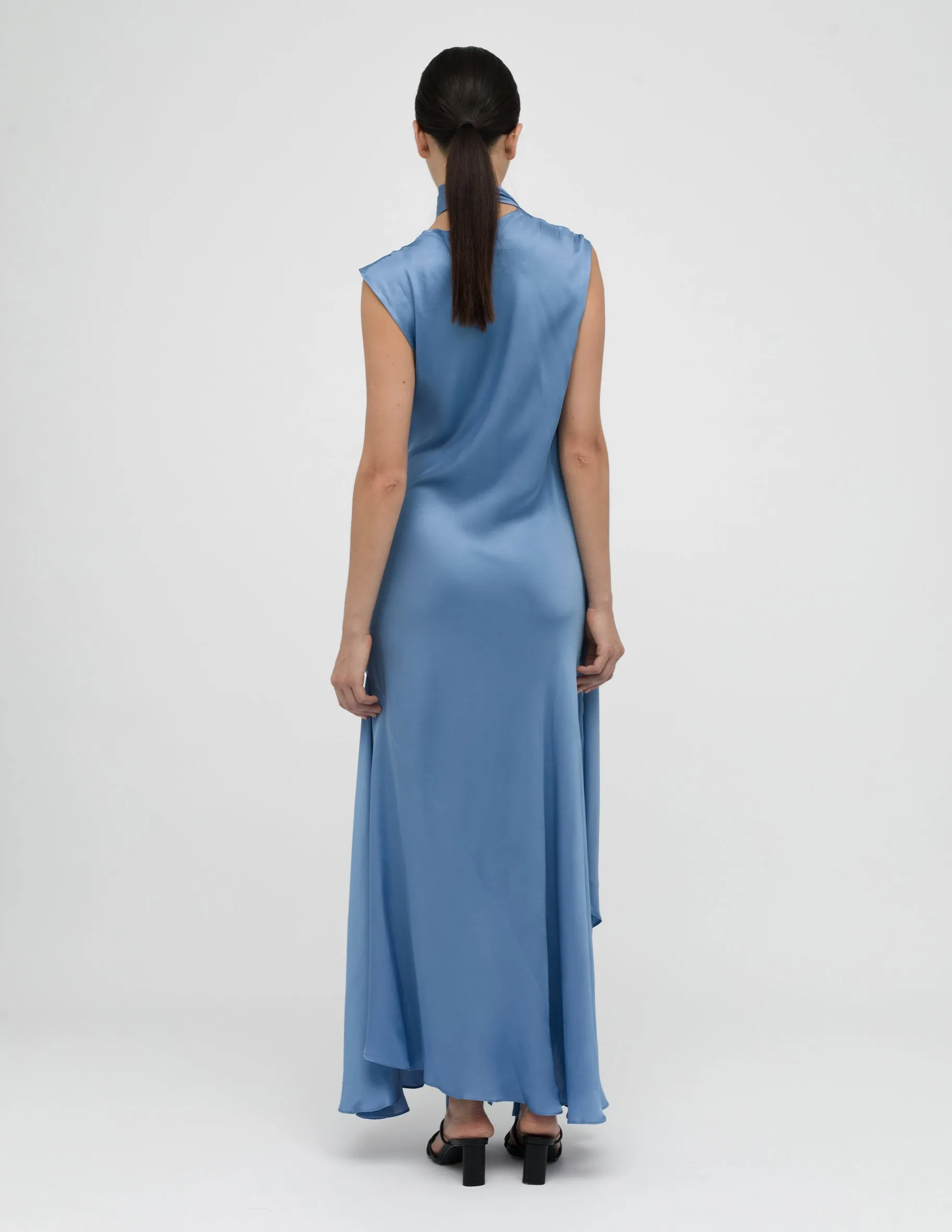 Bias-Cut Asymmetrical Sky Blue Dress