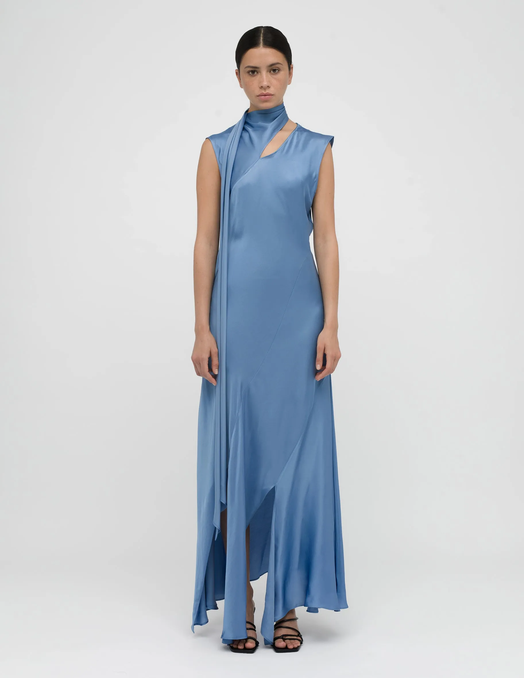 Bias-Cut Asymmetrical Sky Blue Dress