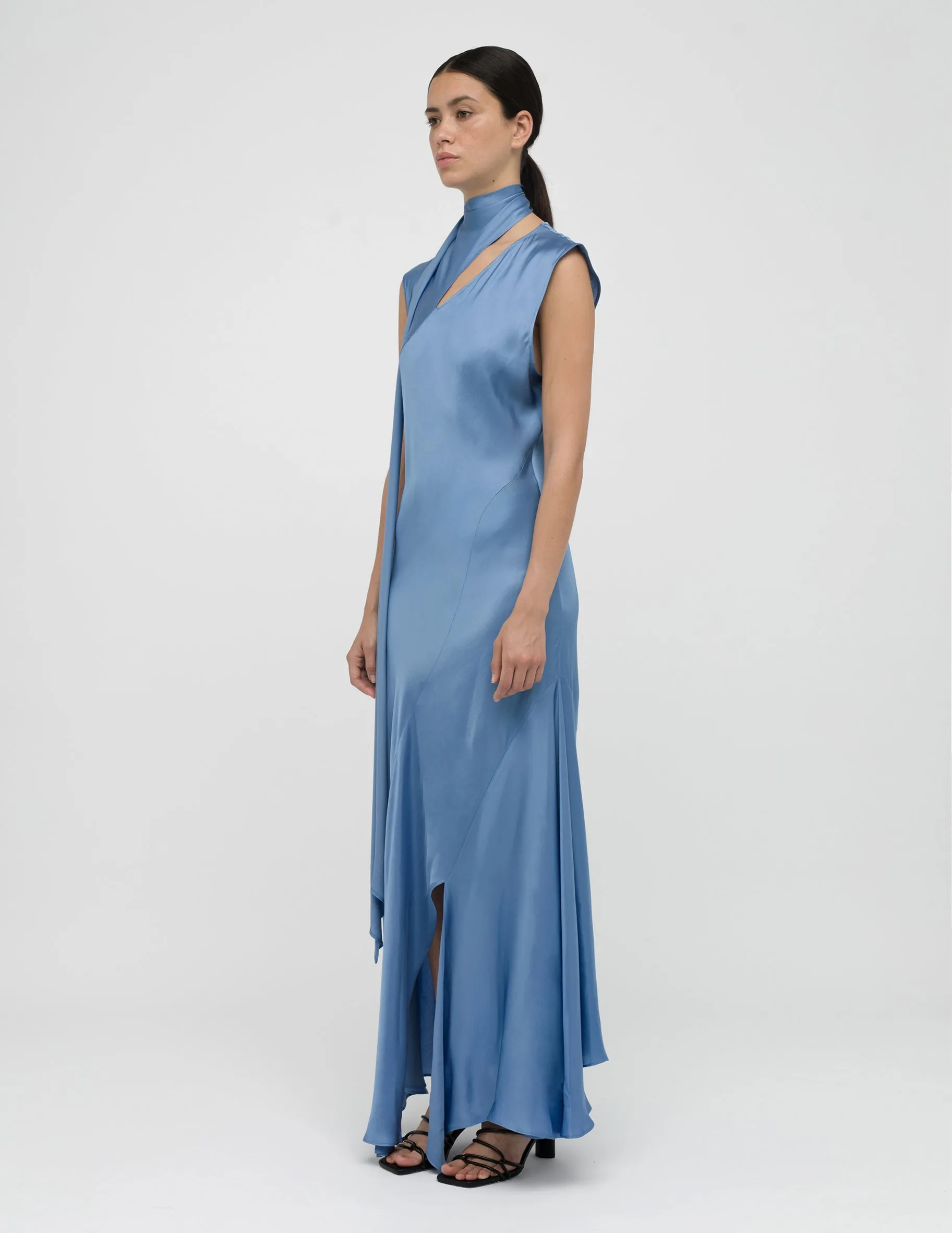 Bias-Cut Asymmetrical Sky Blue Dress