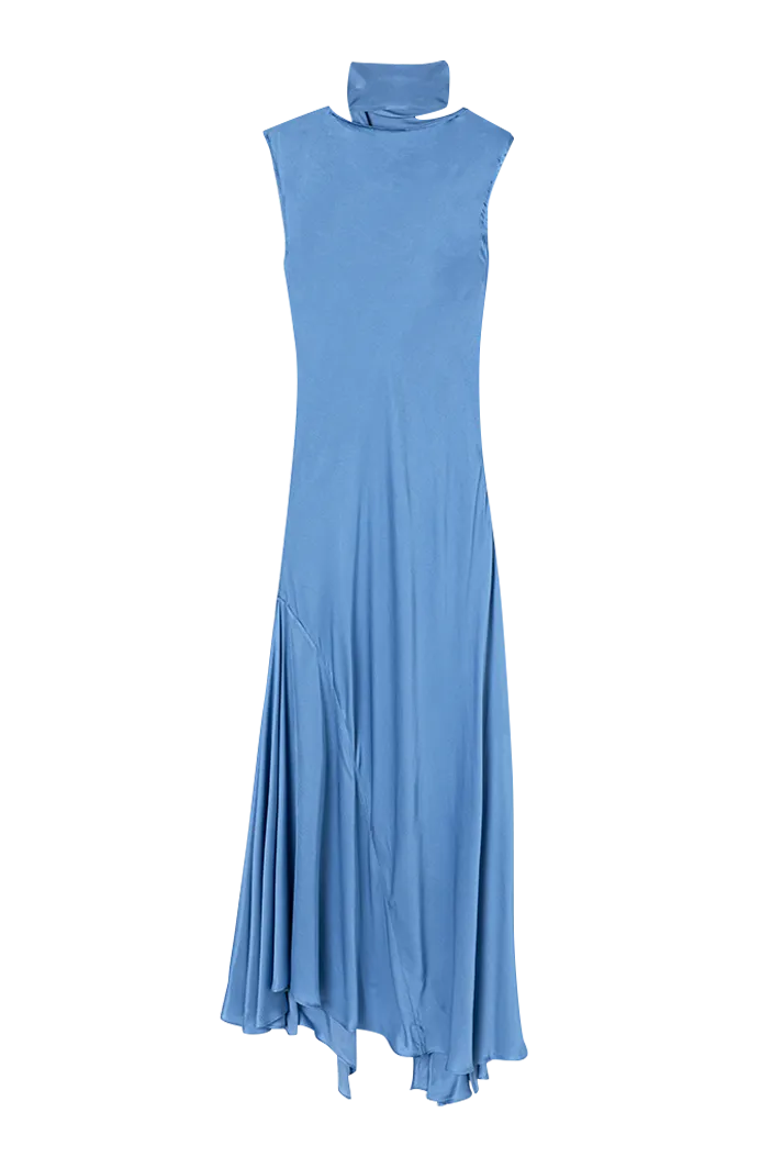 Bias-Cut Asymmetrical Sky Blue Dress