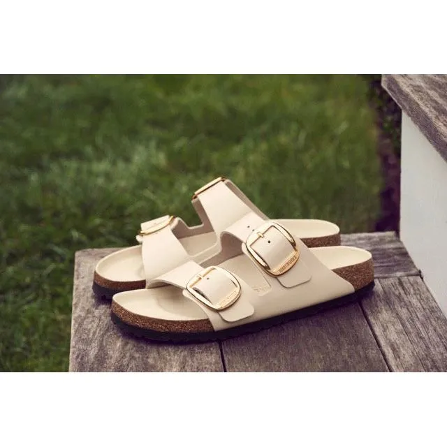 Birkenstock Arizona Big Buckle Natural Leather Patent in High Shine Ecru