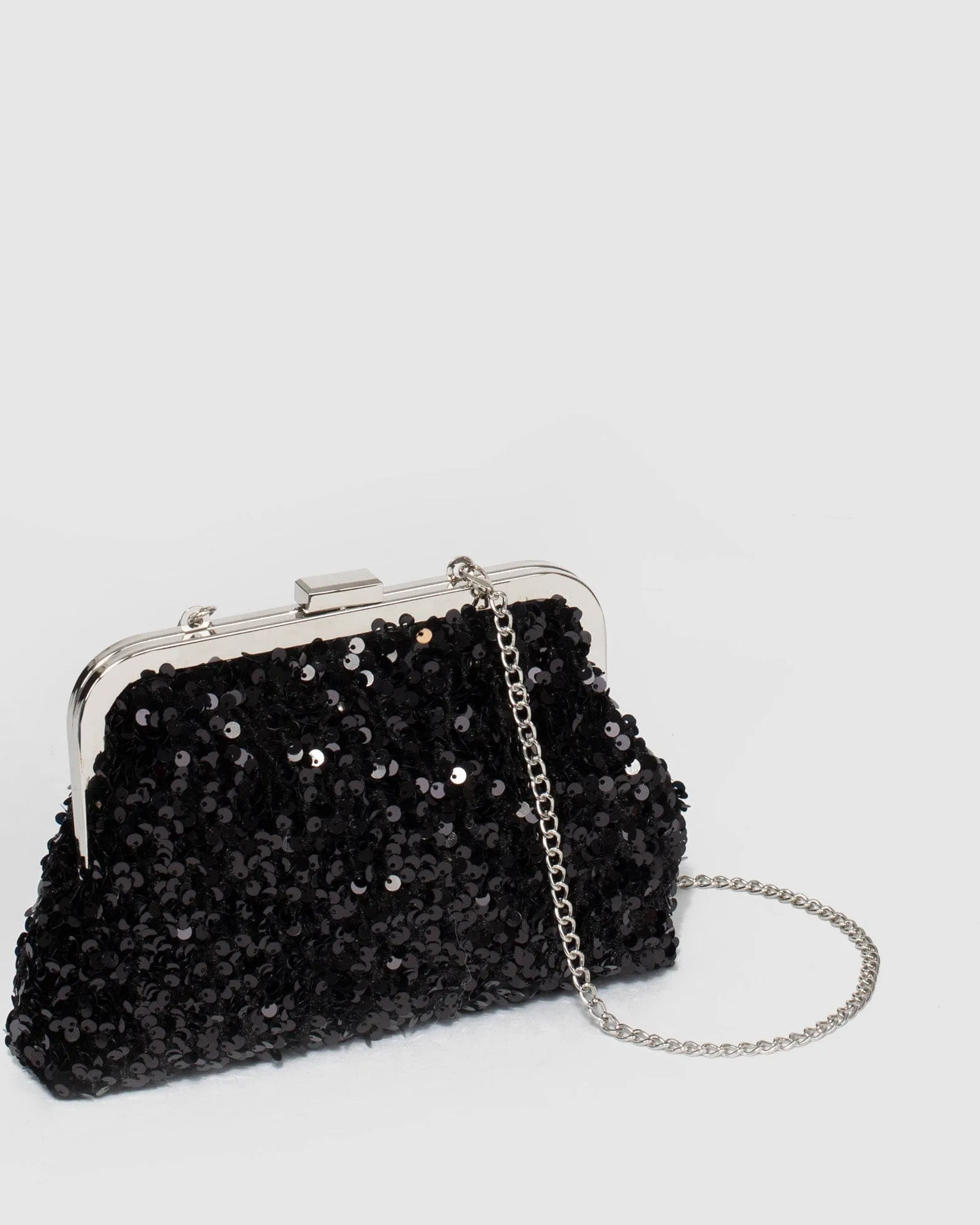 Black Sabrina Sequin Clasp Clutch