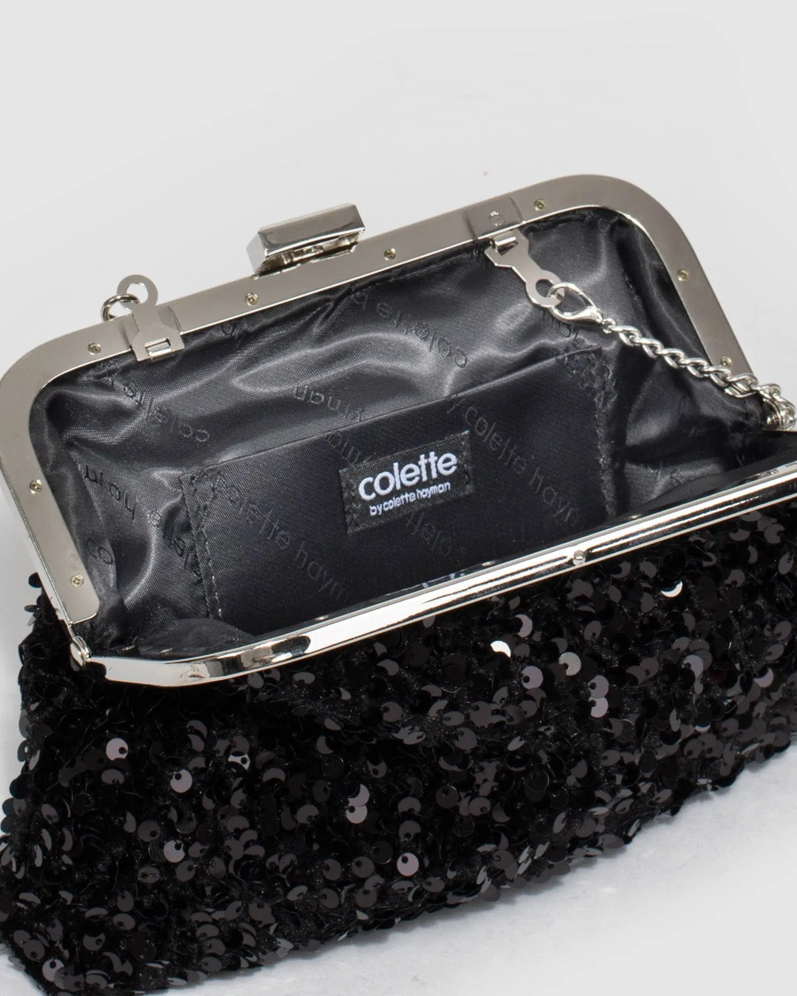 Black Sabrina Sequin Clasp Clutch