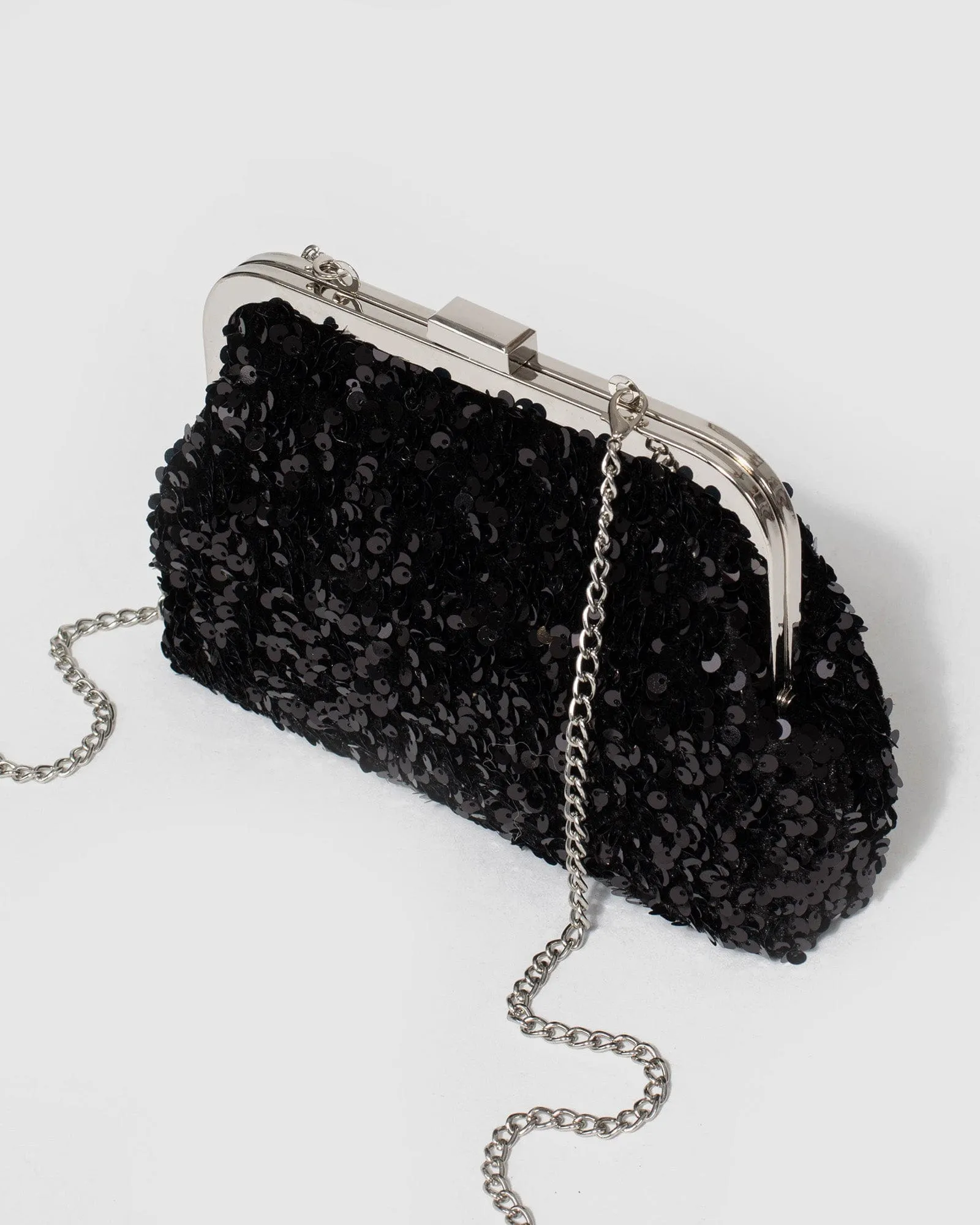 Black Sabrina Sequin Clasp Clutch