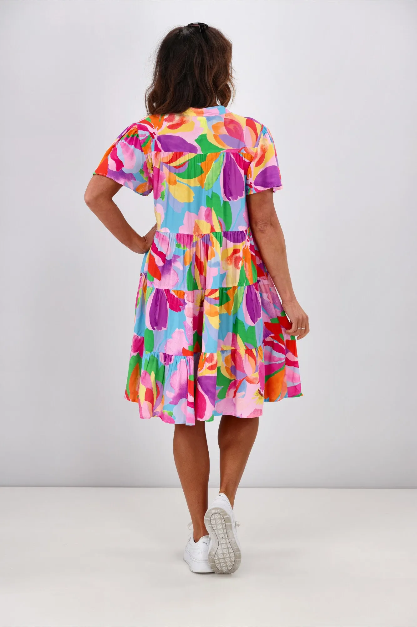 Boho Australia Hibiscus Hues Short Dress Multi