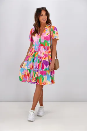 Boho Australia Hibiscus Hues Short Dress Multi