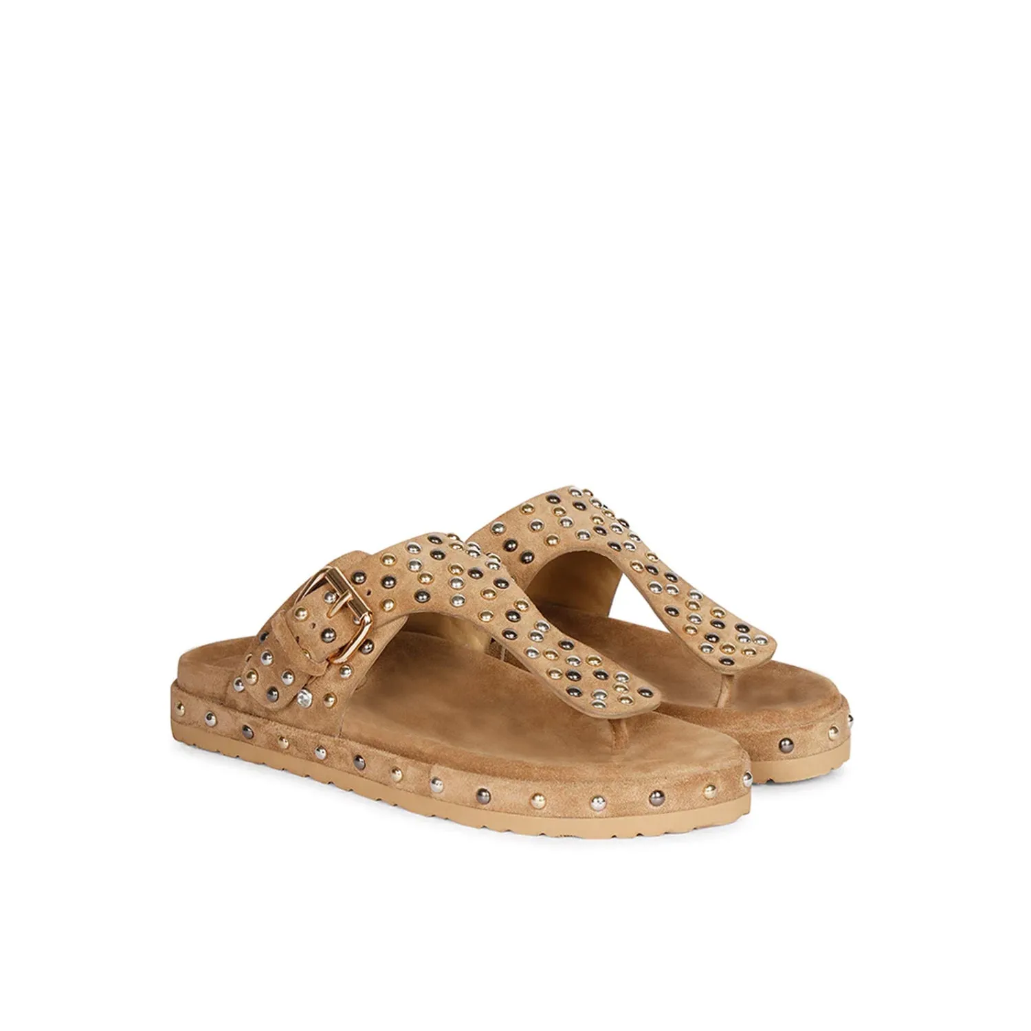 Boston Studded Buckle Taupe Leather Sandal