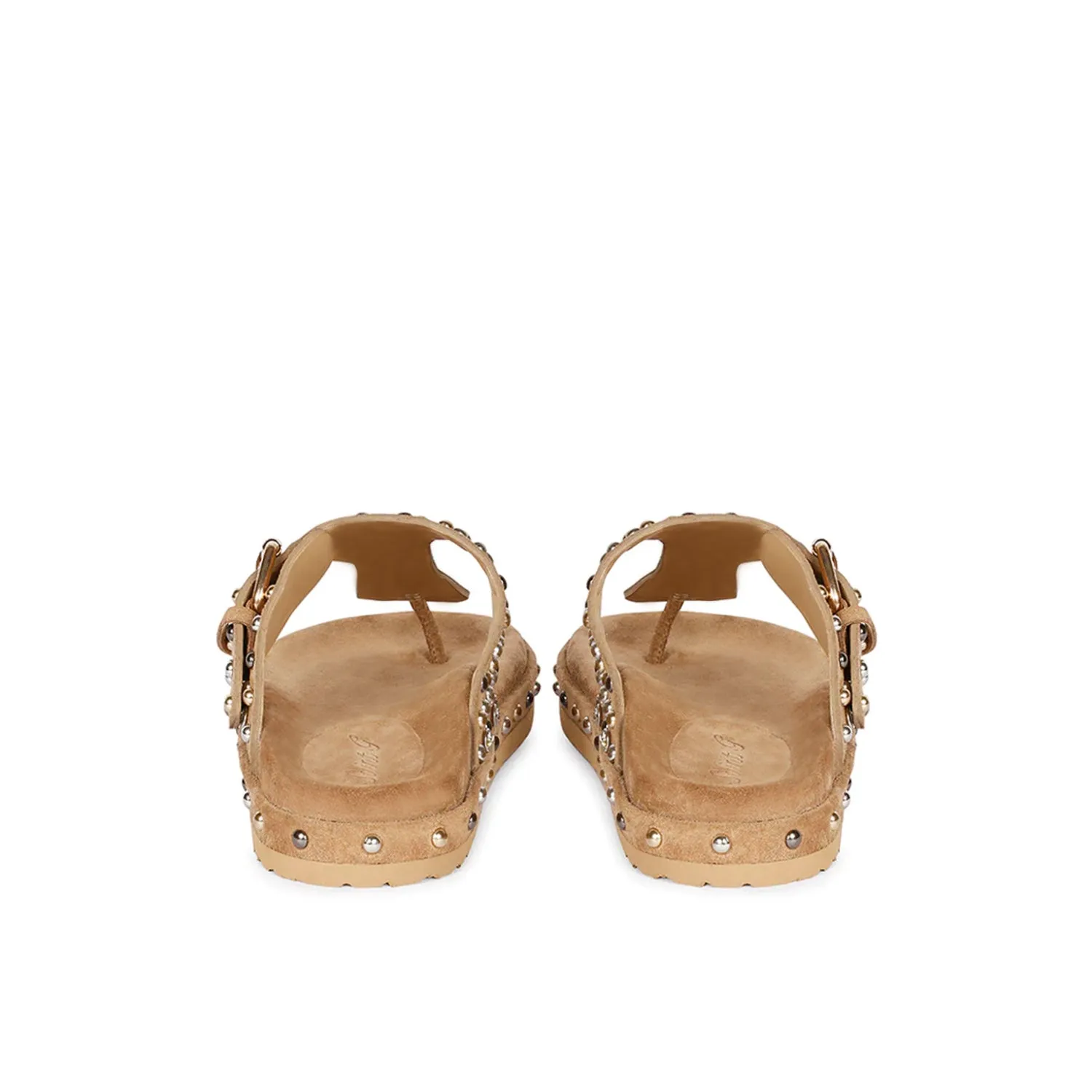 Boston Studded Buckle Taupe Leather Sandal