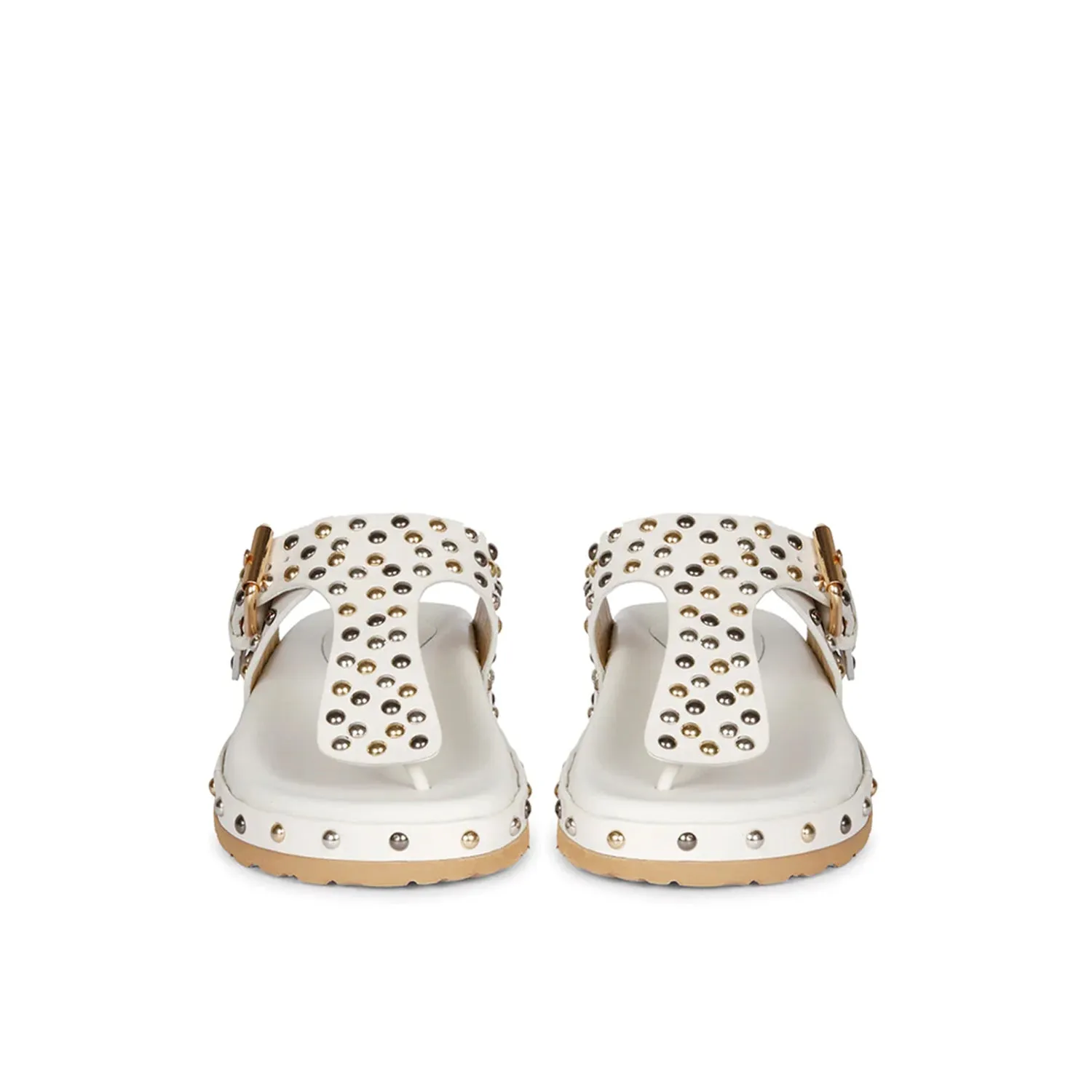 Boston Studded Buckle White Leather Sandal