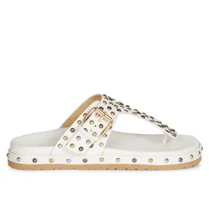 Boston Studded Buckle White Leather Sandal