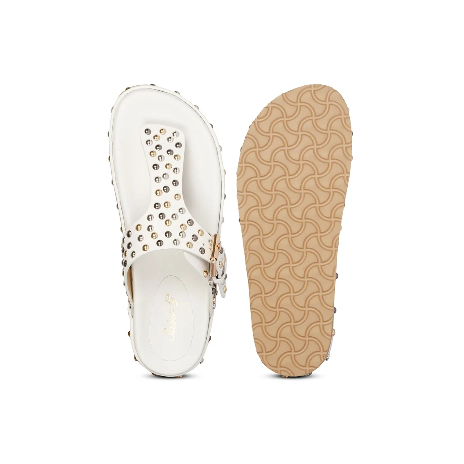 Boston Studded Buckle White Leather Sandal