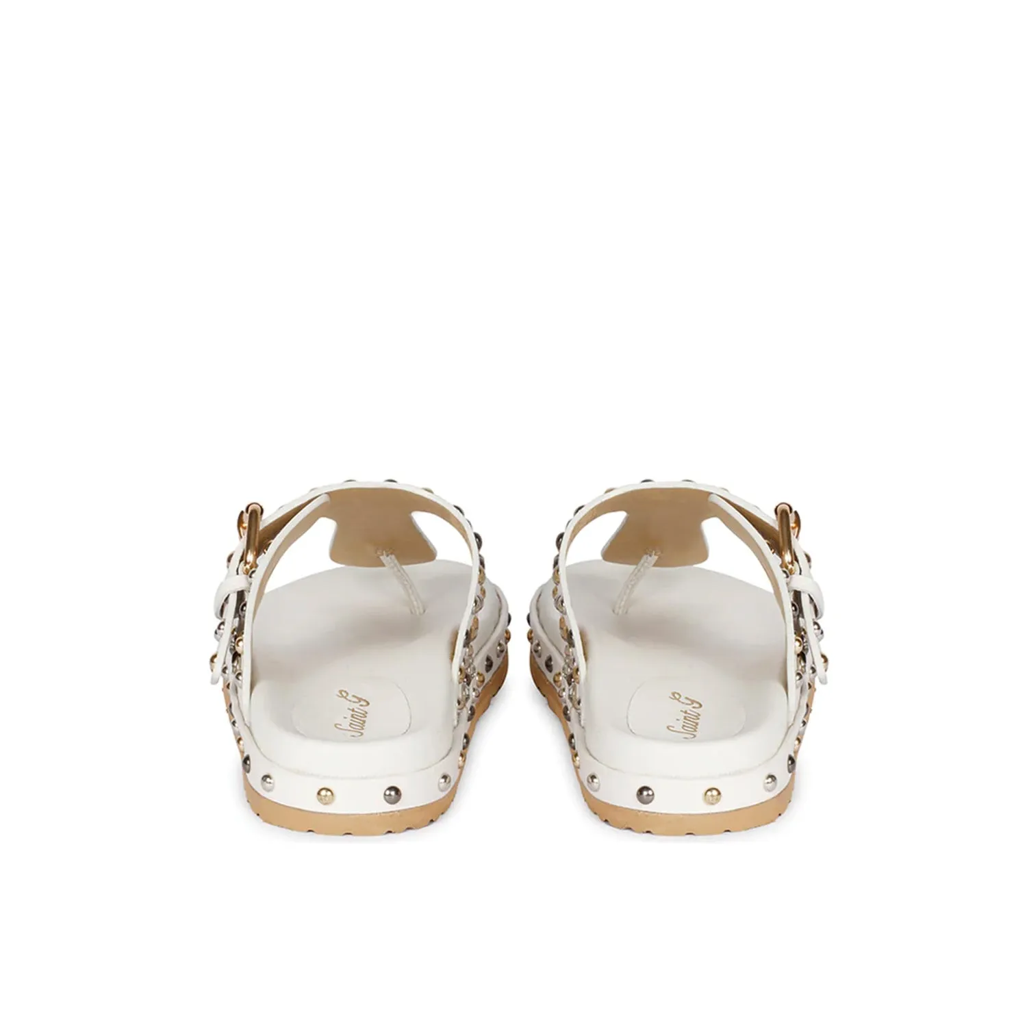 Boston Studded Buckle White Leather Sandal