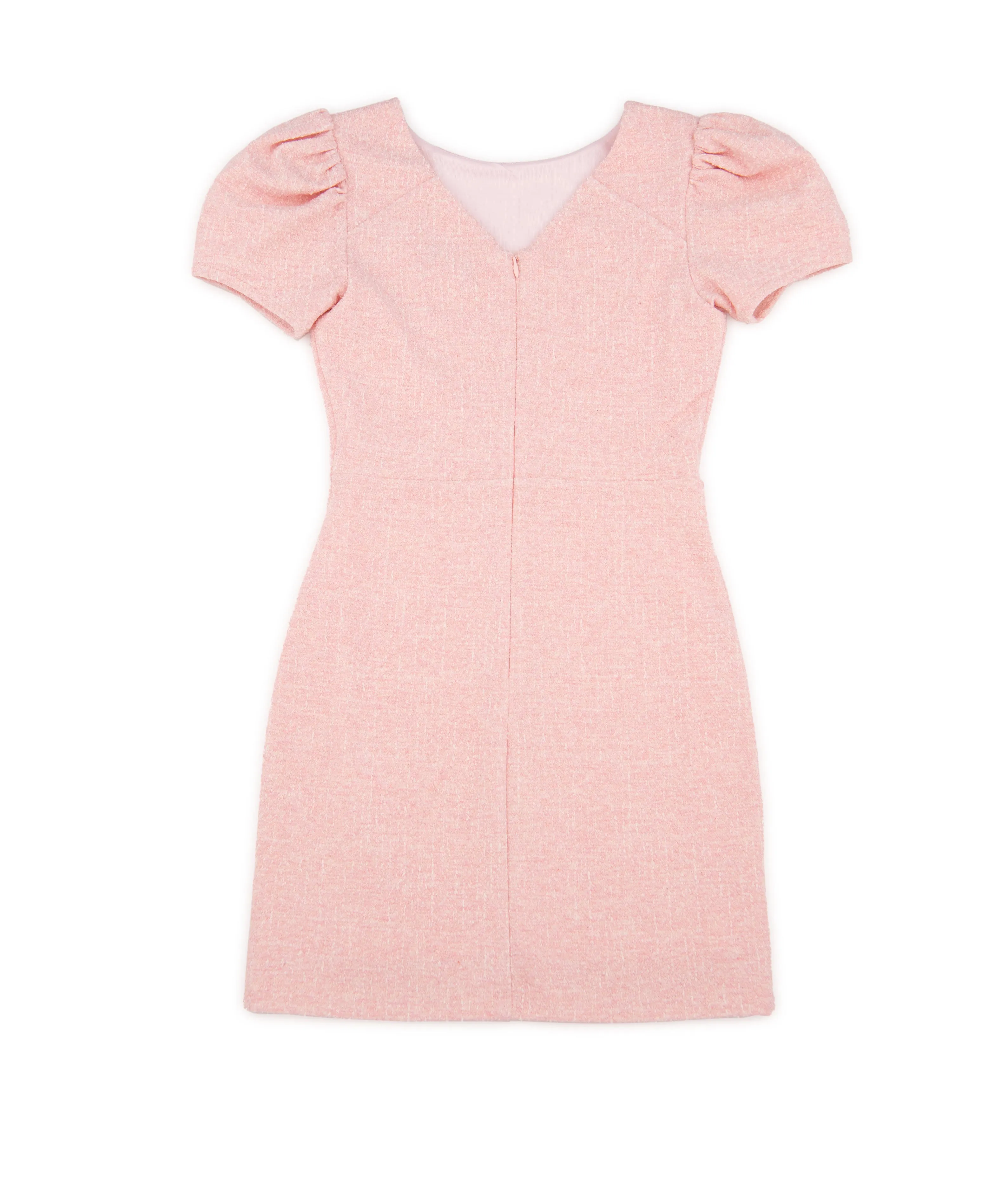 By Debra Girls Pink Boucle Puff Sleeve Sheath Dress