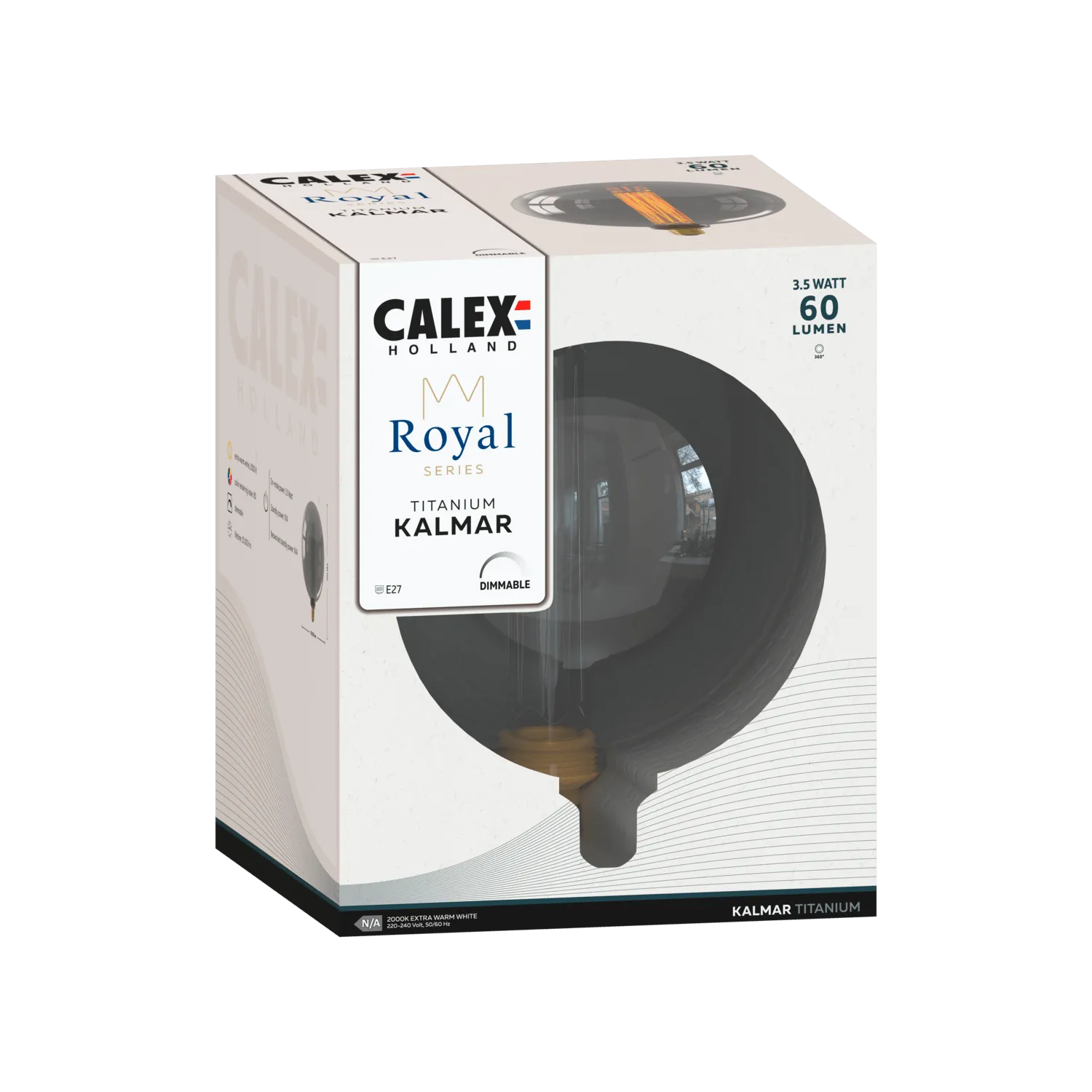 Calex Royal Kalmar Bulb - E27 - Filament - Titanium - Warm White Light - 3.5W