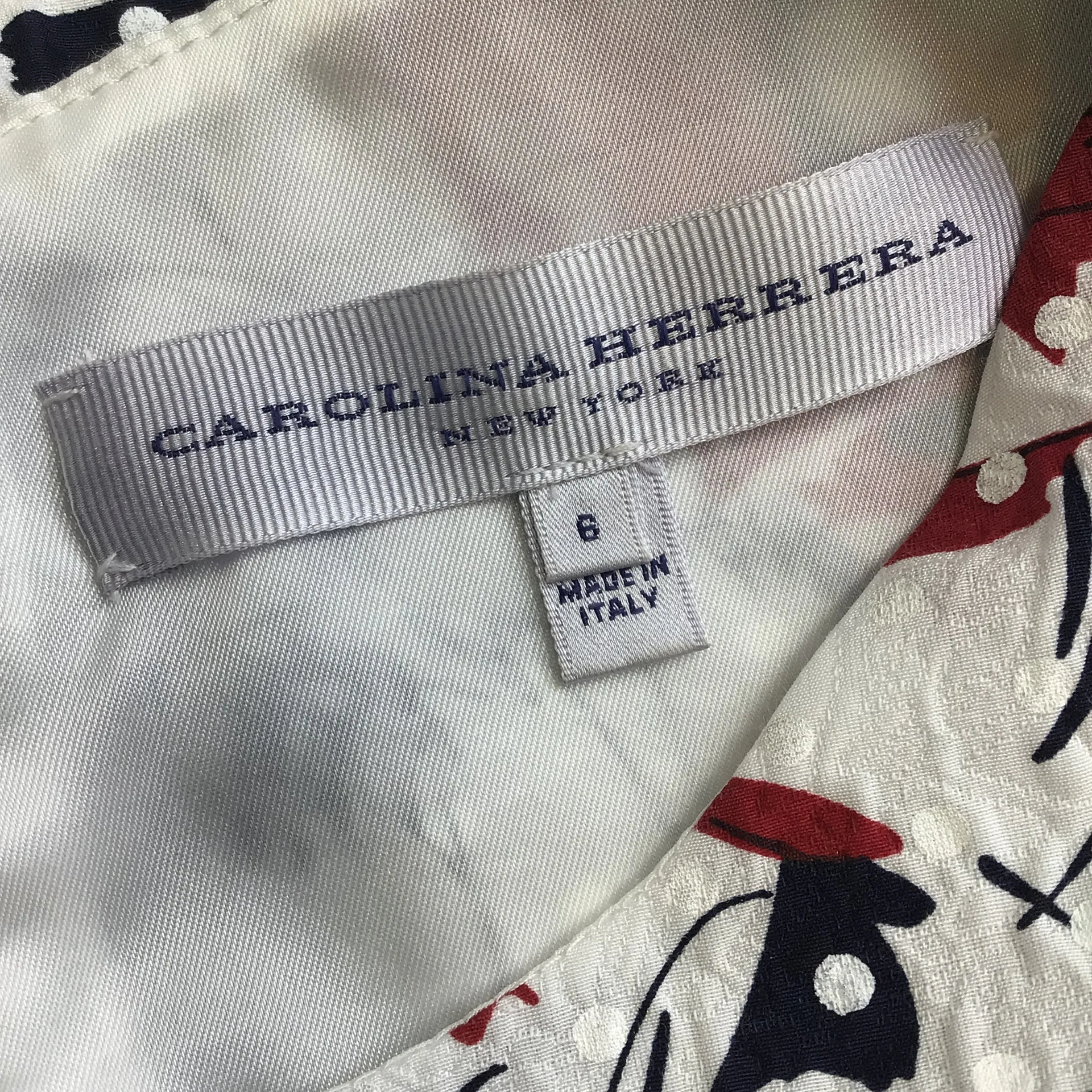 Carolina Herrera White / Red / Blue Floral Printed Short Sleeved Dress