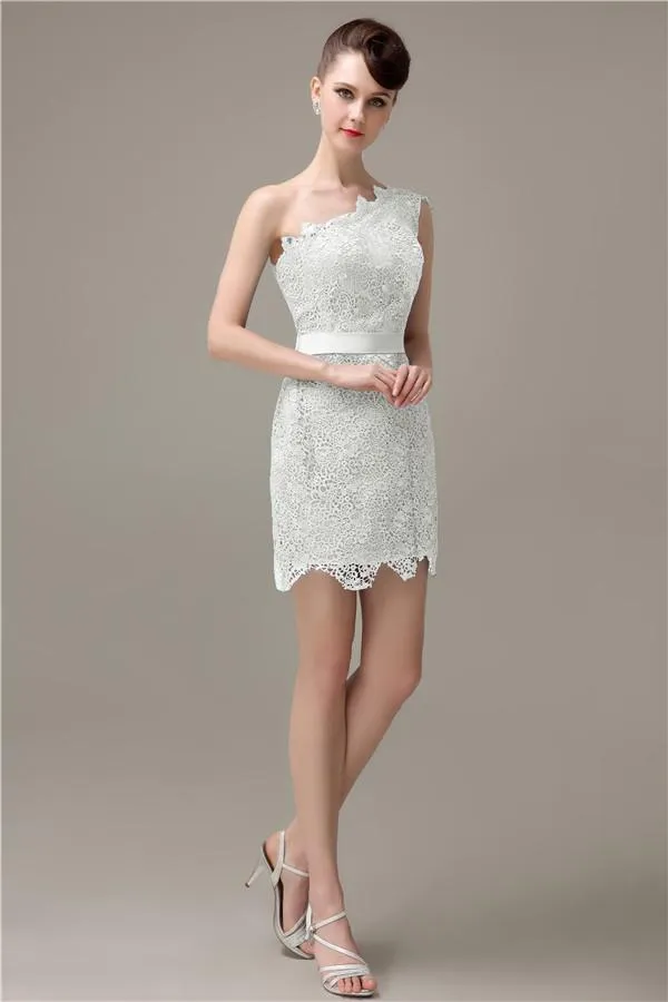 Charming Lace One-shoulder Short Bridesmaid Dresses