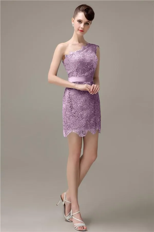 Charming Lace One-shoulder Short Bridesmaid Dresses