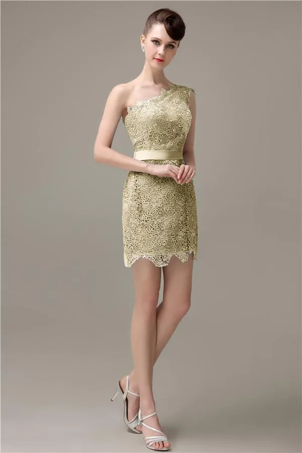 Charming Lace One-shoulder Short Bridesmaid Dresses