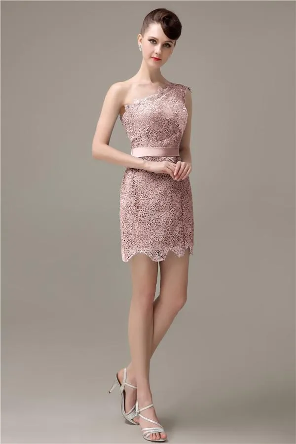 Charming Lace One-shoulder Short Bridesmaid Dresses