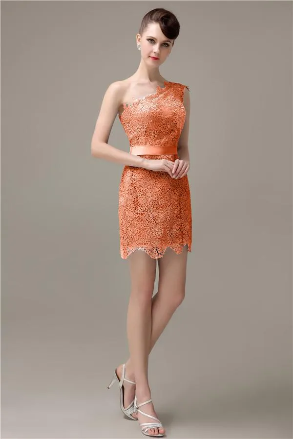 Charming Lace One-shoulder Short Bridesmaid Dresses