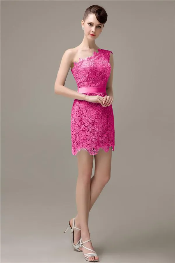 Charming Lace One-shoulder Short Bridesmaid Dresses