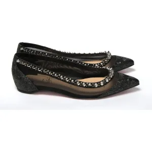 Christian Louboutin Black Silver Flat Point Toe Shoe