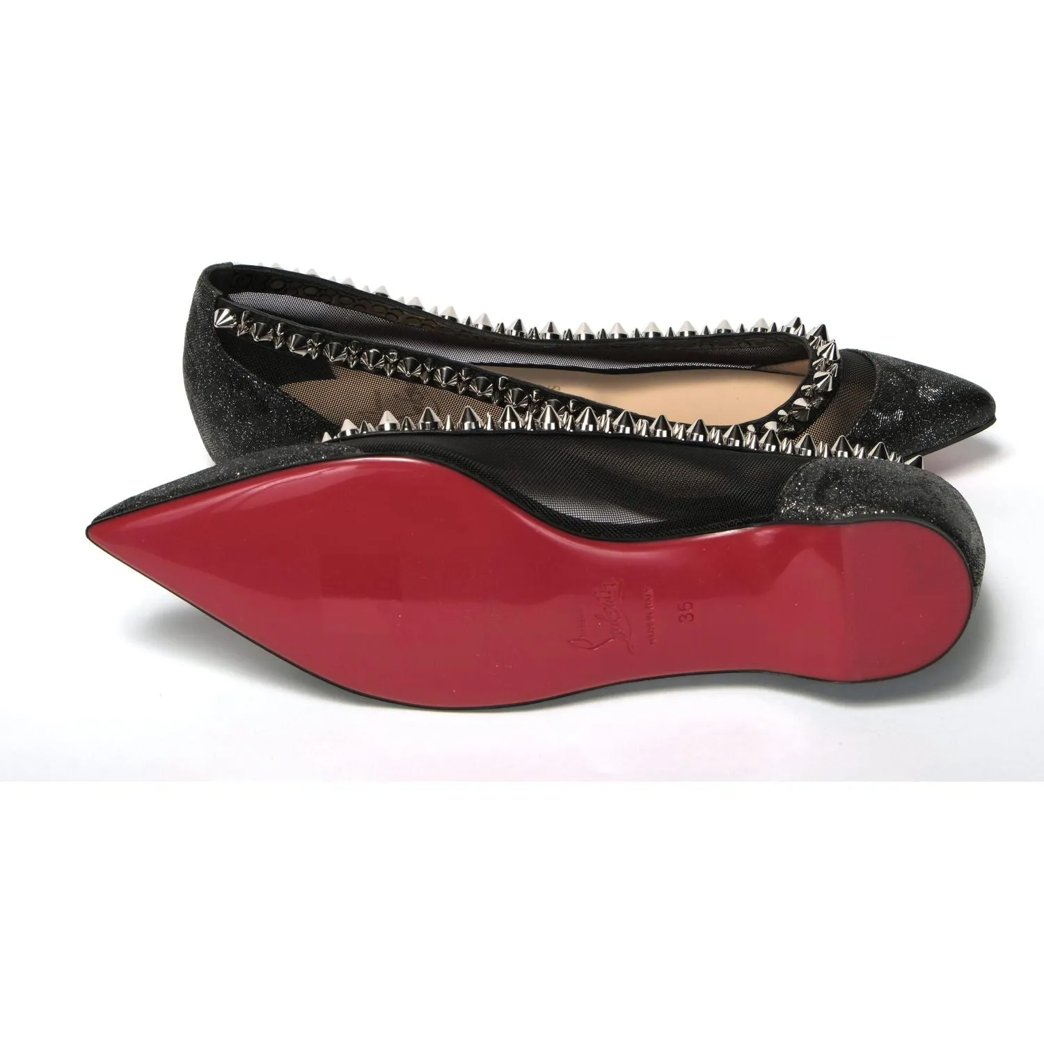 Christian Louboutin Black Silver Flat Point Toe Shoe