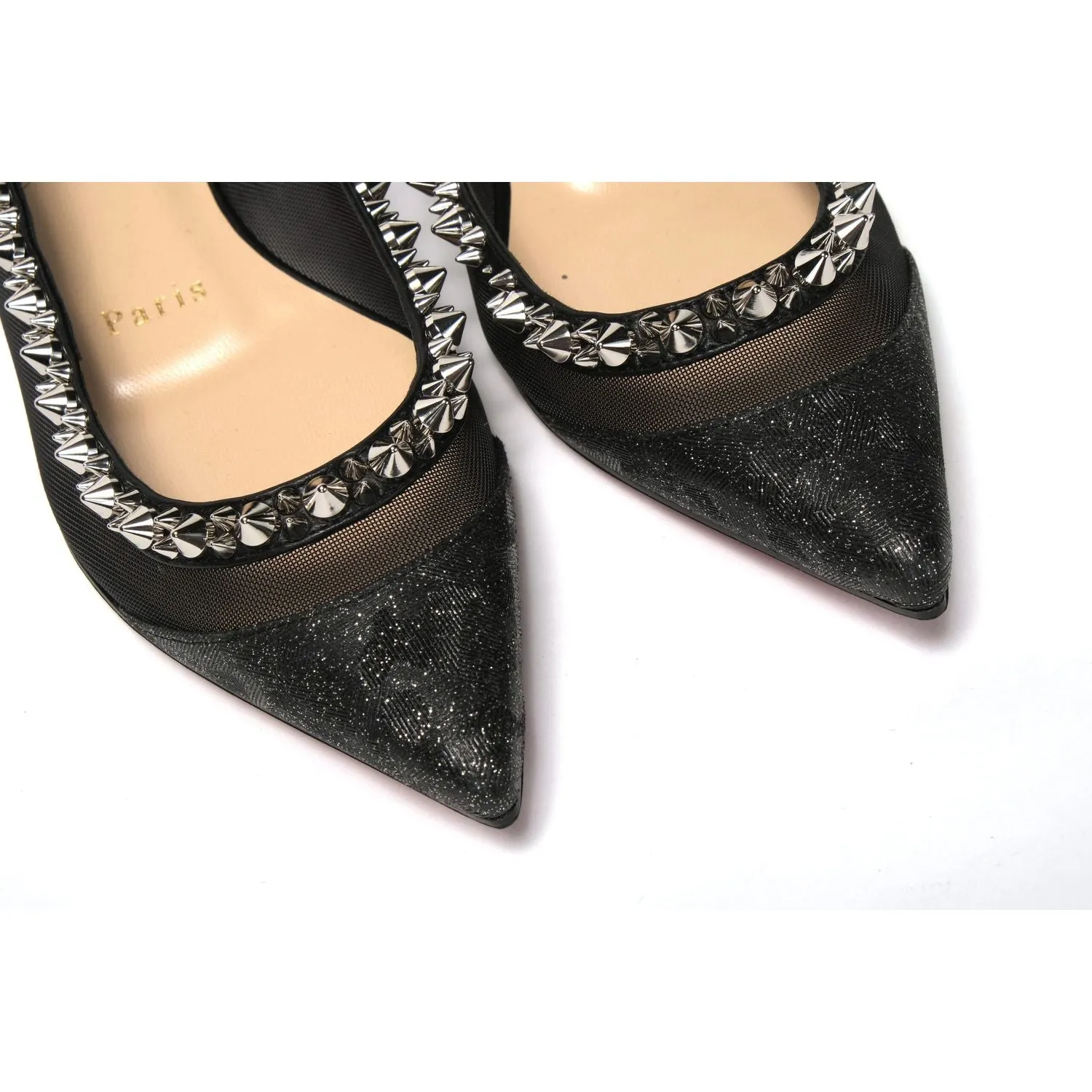 Christian Louboutin Black Silver Flat Point Toe Shoe