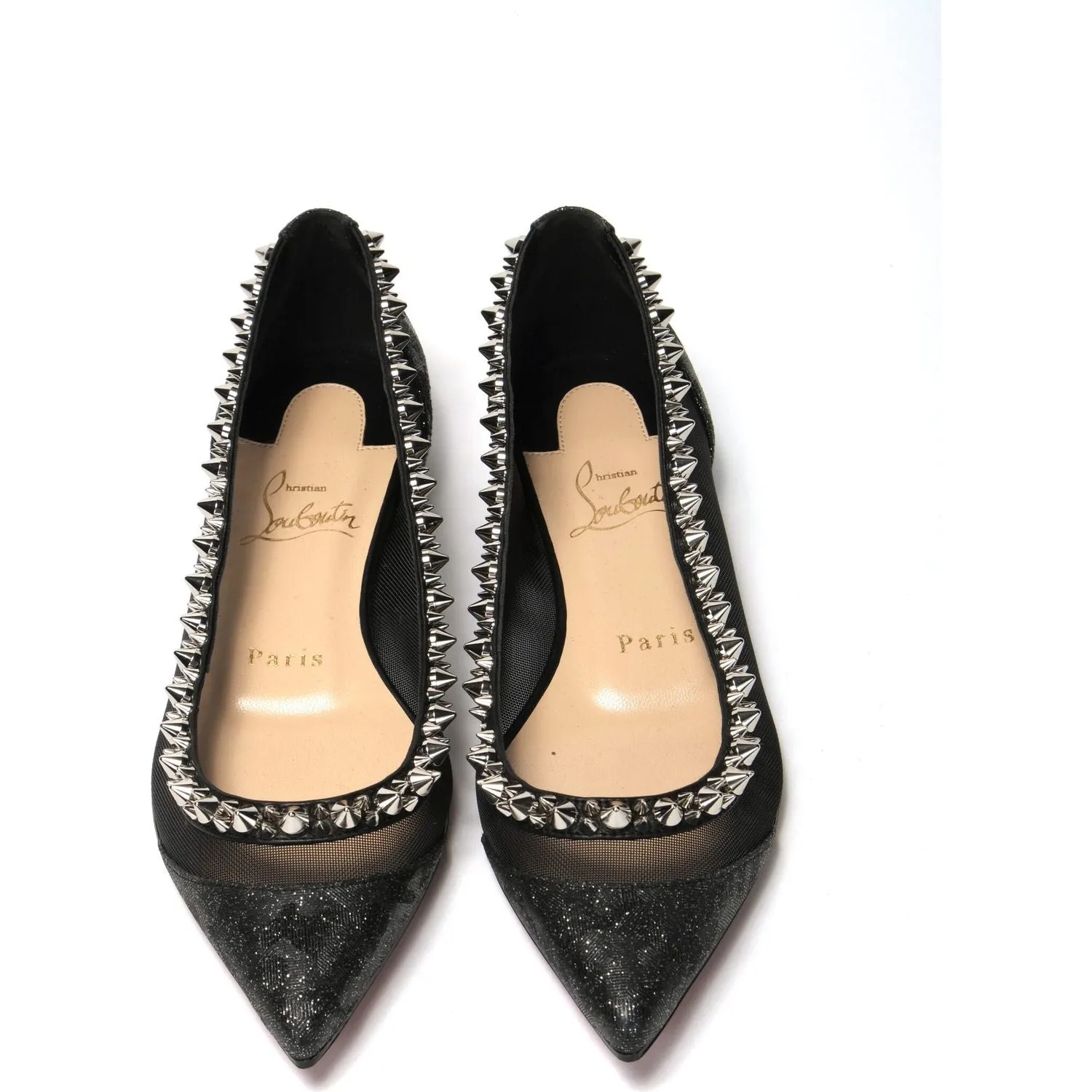 Christian Louboutin Black Silver Flat Point Toe Shoe