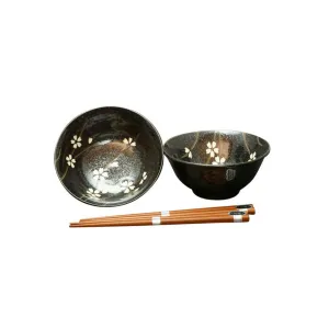 Concept Japan Sousunka Bowl with Chopstick Black Set of 2