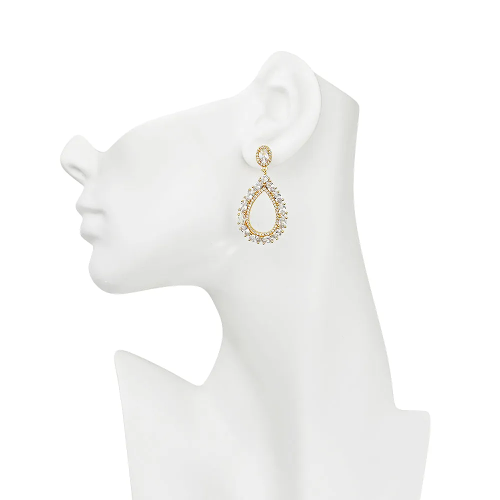 Crystal CZ Open Teardrop Pierced Earrings (Goldtone)