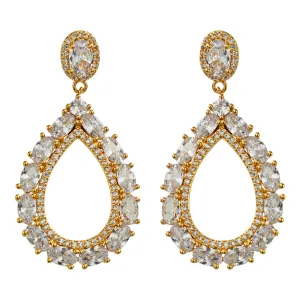 Crystal CZ Open Teardrop Pierced Earrings (Goldtone)