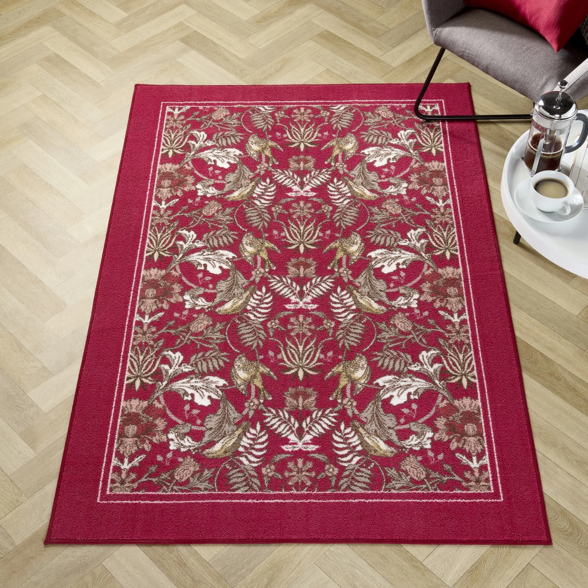 D & D Finch & Flower Washable Rug - Red